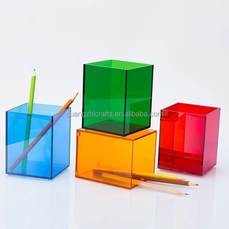 Modern Design Counter-top Lucite Pen Container Desktop Colored Acrylic Pencil Cup Stationery Organizer