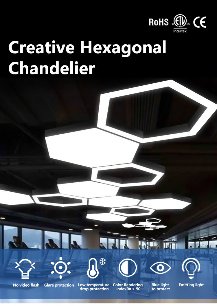 odern hexagon gym lighting fixture pendant led aluminum hanging long ceiling light Pendant Light