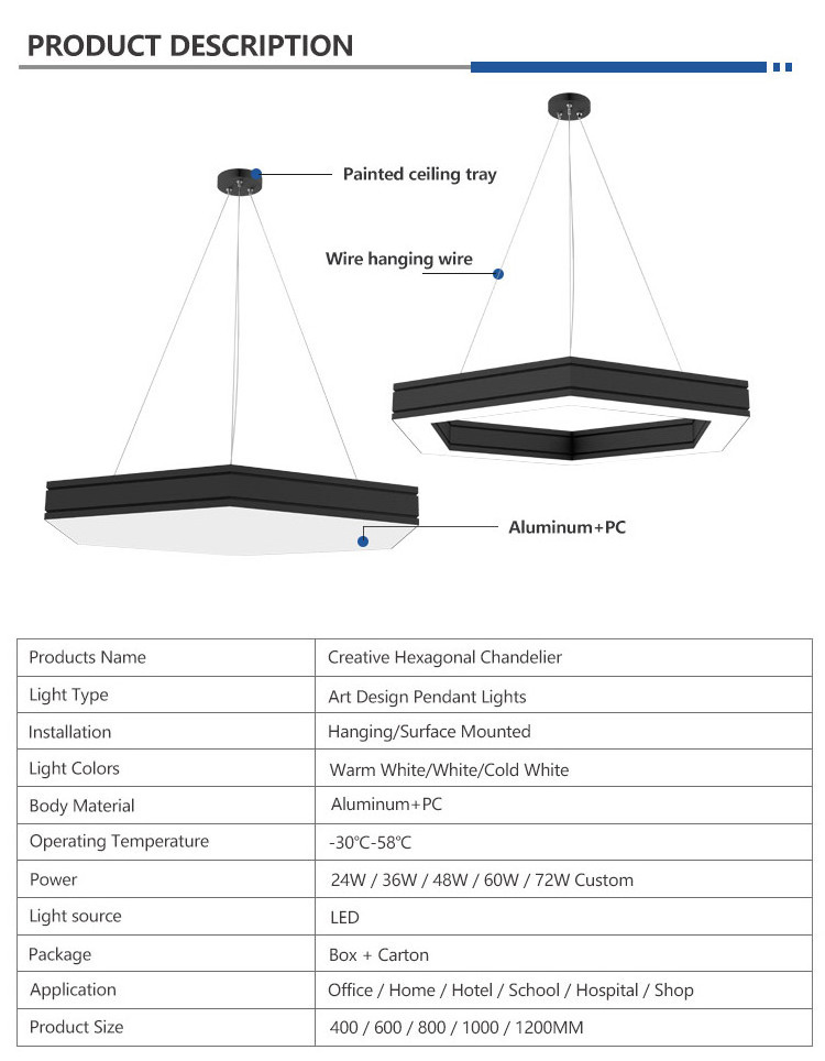 odern hexagon gym lighting fixture pendant led aluminum hanging long ceiling light Pendant Light