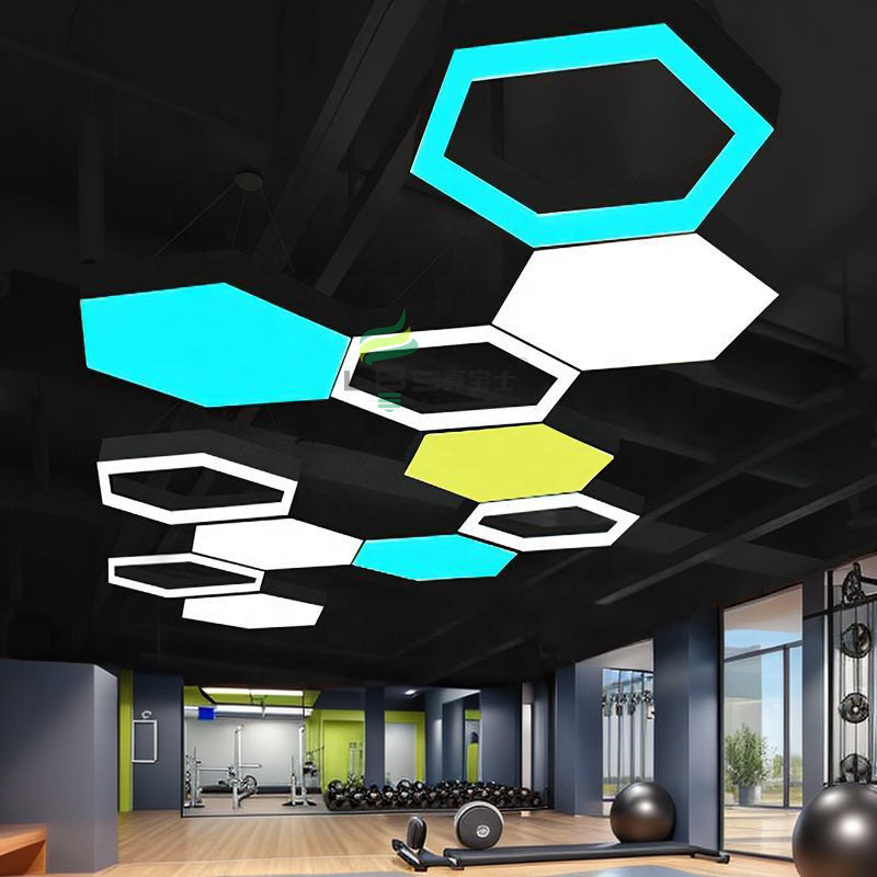 Restaurant Bar GYM Decoration Hexagonal Aluminum Body LED Linear Light Fixture RGB Dimmable Indoor  Modern Pendant Light