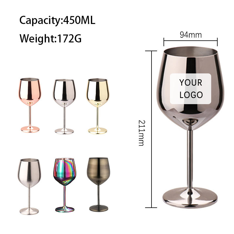 Custom 17oz Rose Gold Copper Gold Plated Cocktail Wine Glasses Metal Goblet Champagne Flute Stainless Steel Red Wine Cup Glass