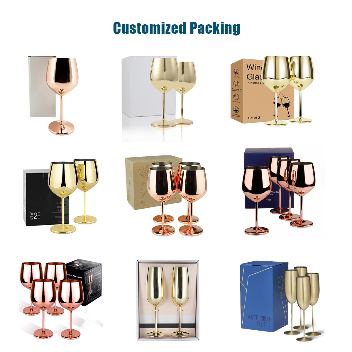 Custom 17oz Rose Gold Copper Gold Plated Cocktail Wine Glasses Metal Goblet Champagne Flute Stainless Steel Red Wine Cup Glass