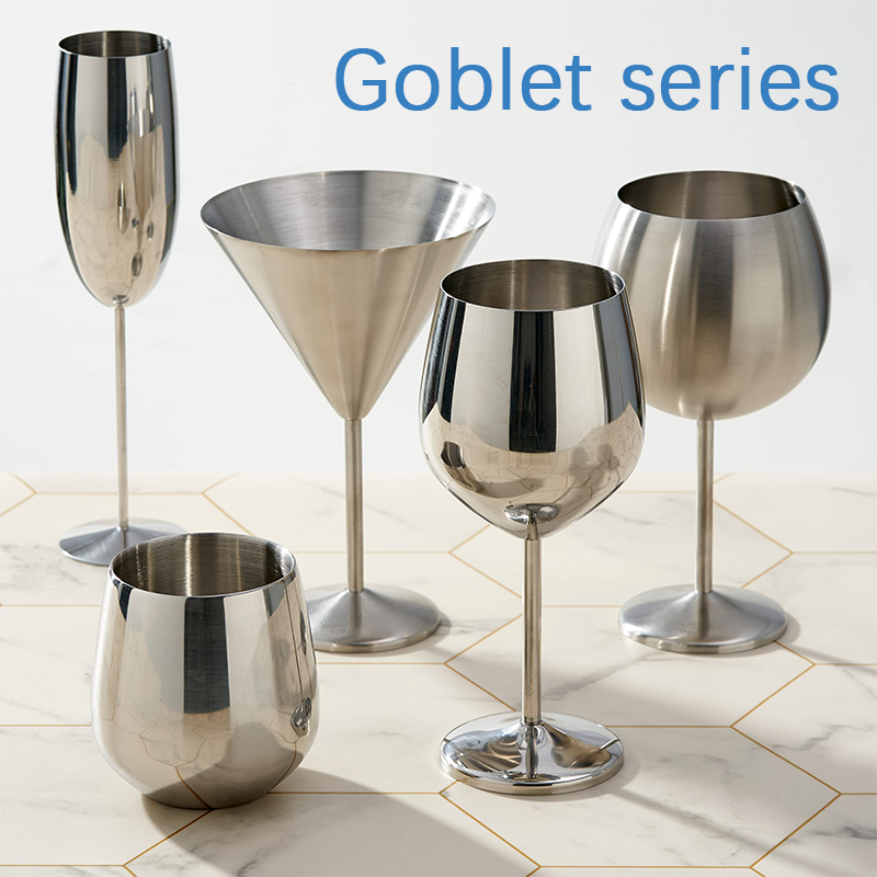 Custom 350ml Metal Goblet Champagne Flute Double Wall Stainless Steel Stemless Cocktail Wine Glasses Wholesale Martell Cup