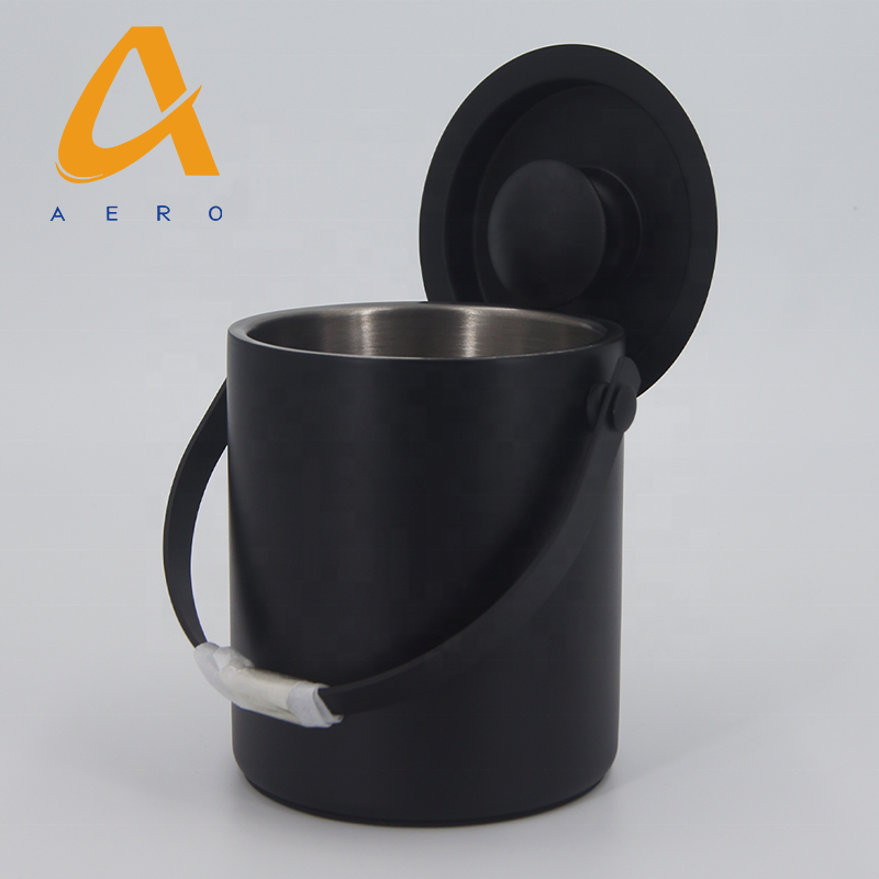 Custom 1L 2L 3L Metal Small Wine Beer Bucket Matte Black Stainless Steel Ice Buckets With Lid and Handle