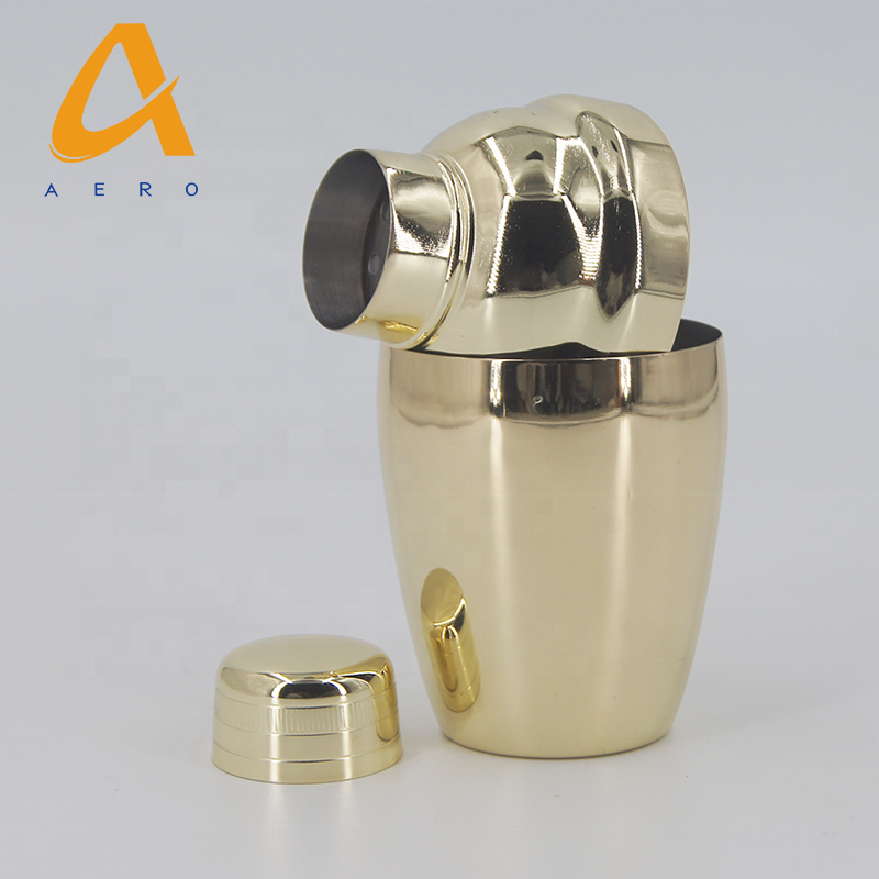 Custom 180ML 300ML Metal Bar Tool Mixer Bottle Cobbler Shaker Mini Gold Stainless Steel Cocktail Shakers