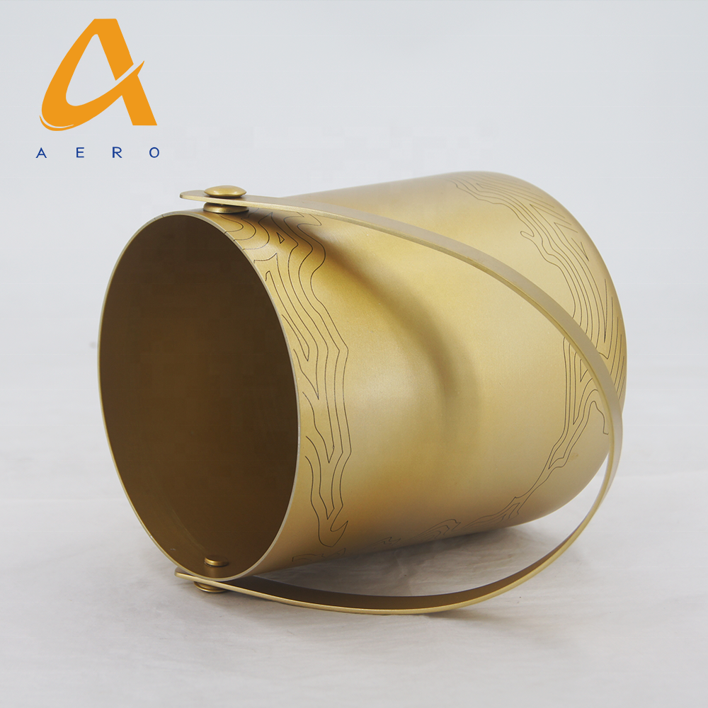 Custom Metal Beer Bucket Wine Cooler Aluminium Champagne Luxury Gold Ice Bucket With Lip and Handle