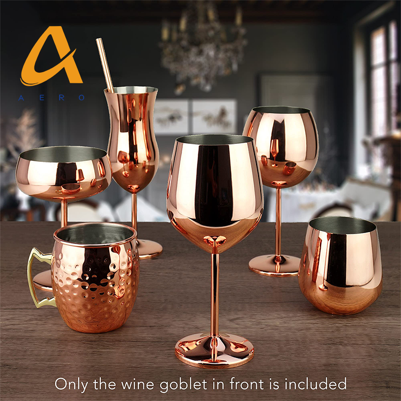 Wholesale Metal Wine Goblet 18OZ Gold Copper Plated Stainless Steel Red Wine Glass Champagne Flute