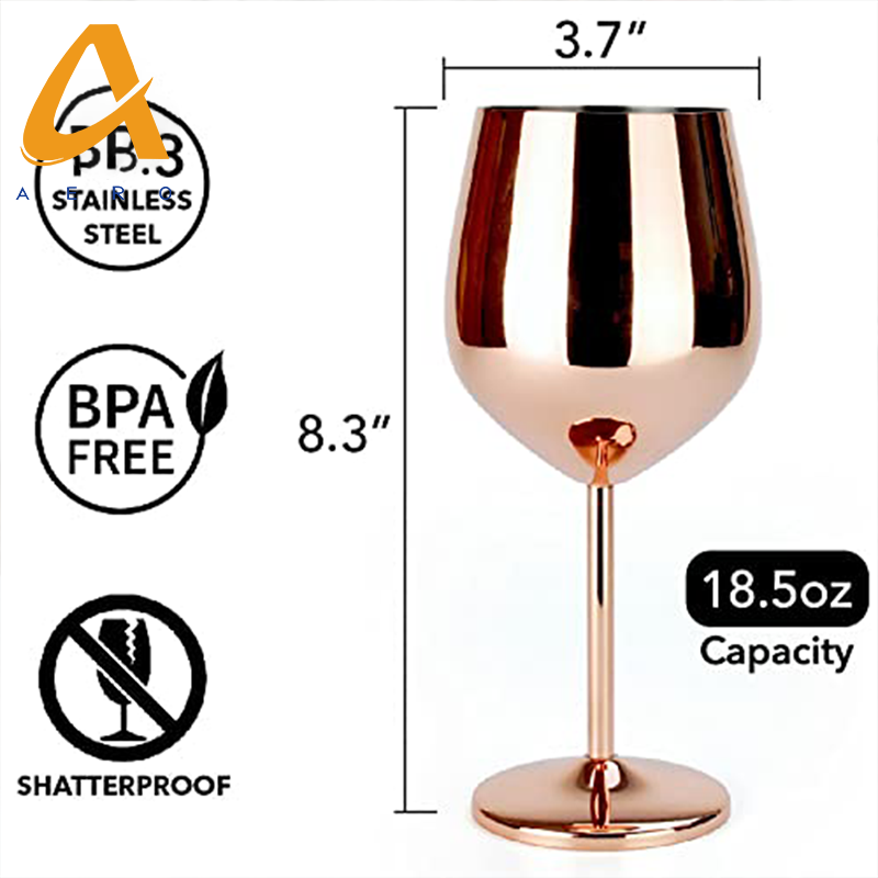 Wholesale Metal Wine Goblet 18OZ Gold Copper Plated Stainless Steel Red Wine Glass Champagne Flute