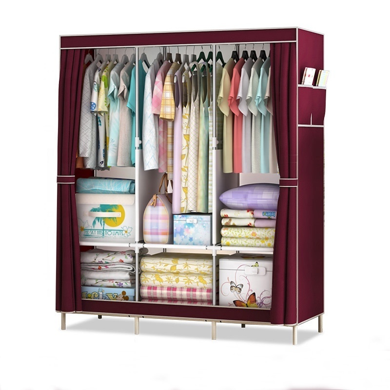 Cheap Folding Portable Plastic Cloth Closet Cabinet Assemble Non Woven Fabric Storage Cupboard Wardrobe