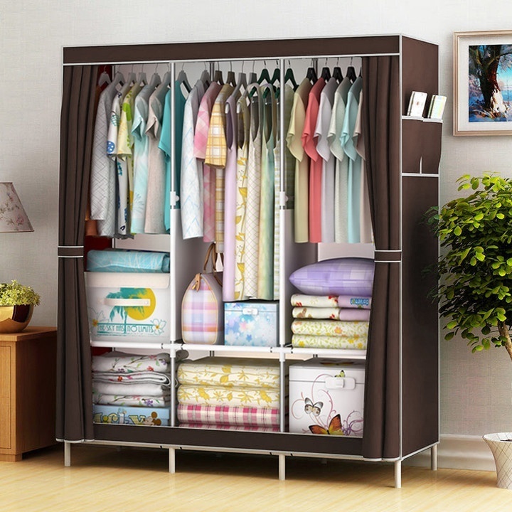 Cheap Folding Portable Plastic Cloth Closet Cabinet Assemble Non Woven Fabric Storage Cupboard Wardrobe