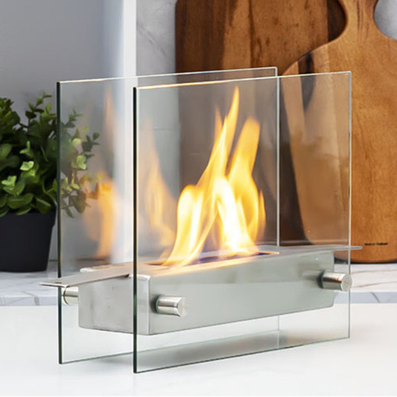 Rectangular Coffee Table Low Smoke Ethanol Mini Desktop Fire Pit With Glass