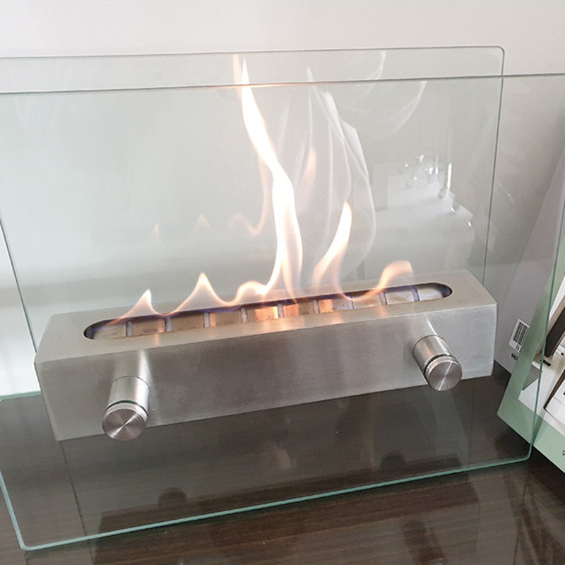 Rectangular Coffee Table Low Smoke Ethanol Mini Desktop Fire Pit With Glass