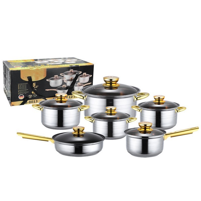 Stainless Steel 12 Pieces Toughened Glass Cover Cooking Soup Pots Sets Kitchen Nonstick Cookware Pot