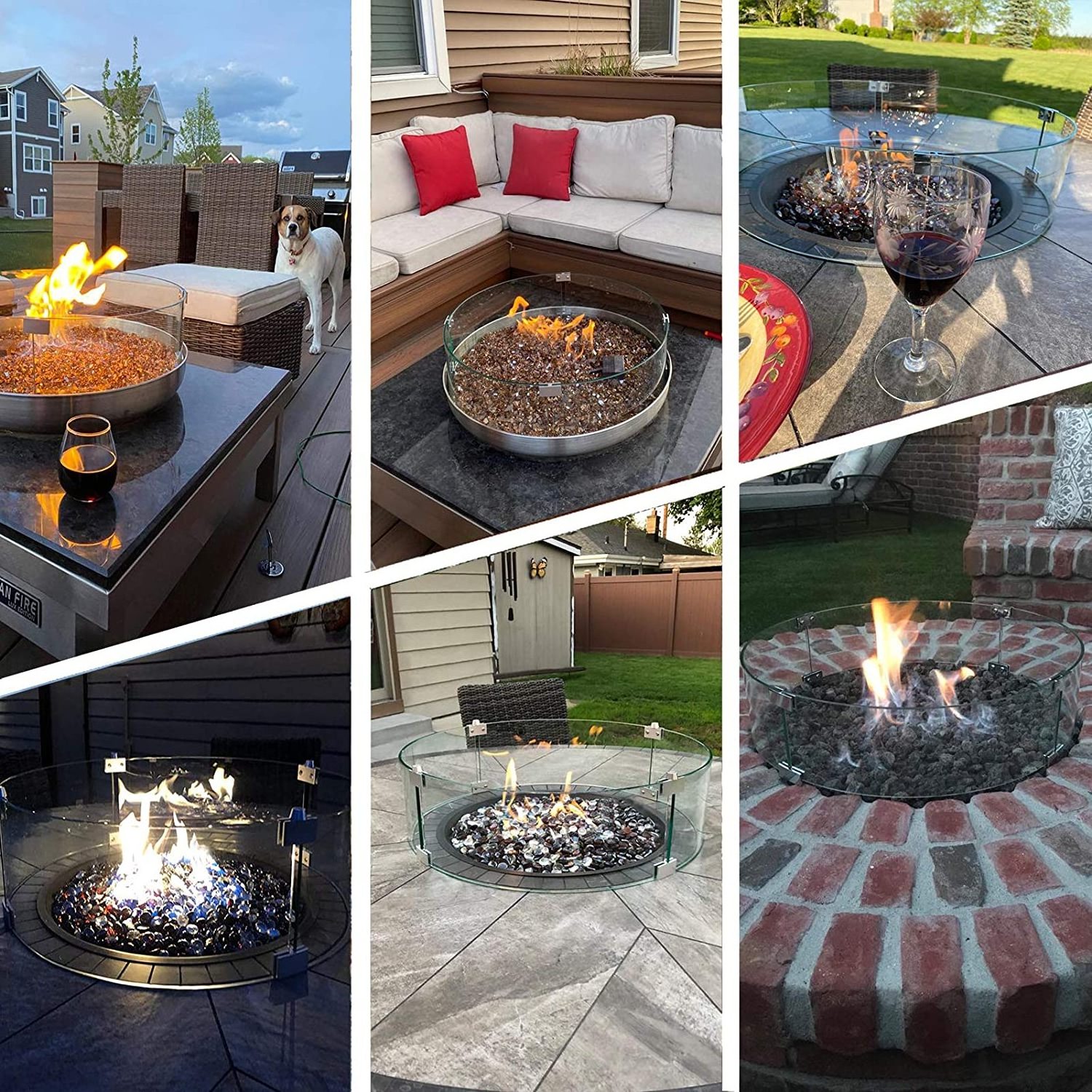 Aluminum Outdoor Round Fire Pit Tempered Glass Wind Guard