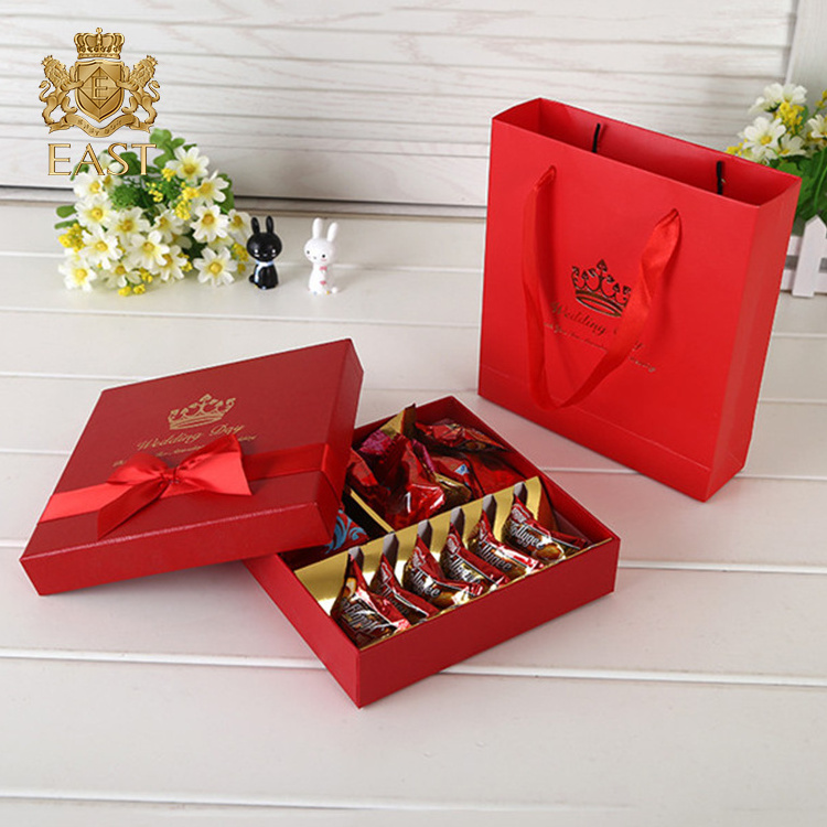 Eastbox. Oem China Red Custom Print Wedding Door Gift Paper Bag With Ribbon Handle Paper gift bag for Gift