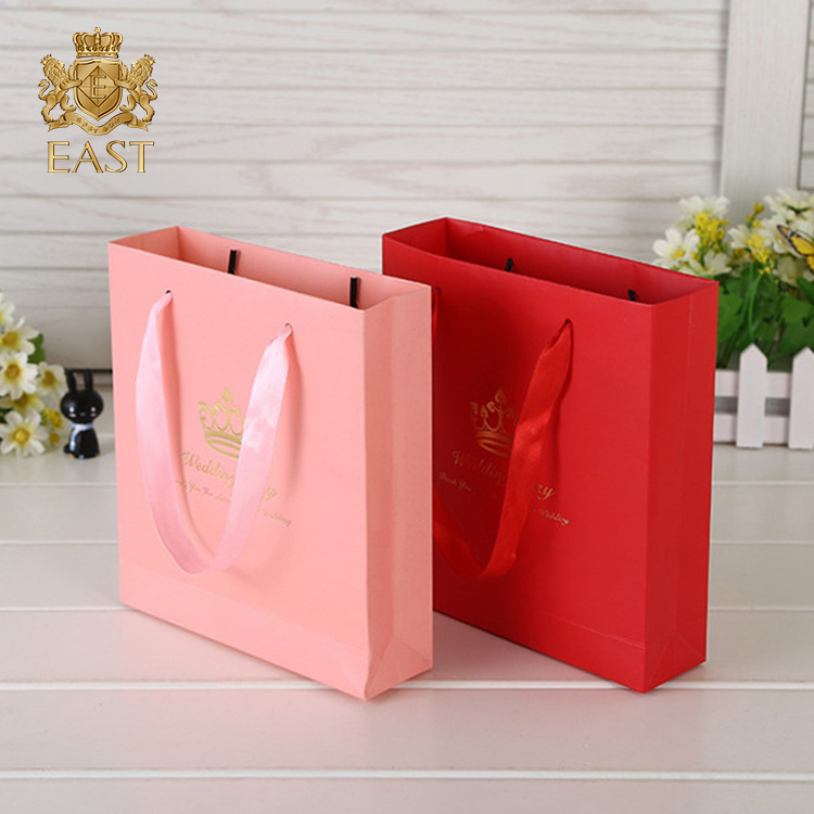 Eastbox. Oem China Red Custom Print Wedding Door Gift Paper Bag With Ribbon Handle Paper gift bag for Gift