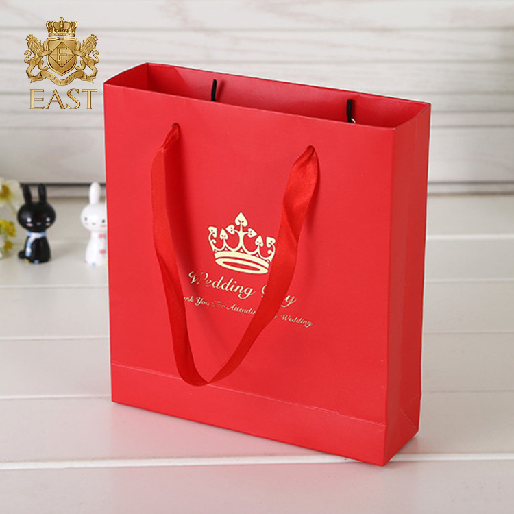 Eastbox. Oem China Red Custom Print Wedding Door Gift Paper Bag With Ribbon Handle Paper gift bag for Gift