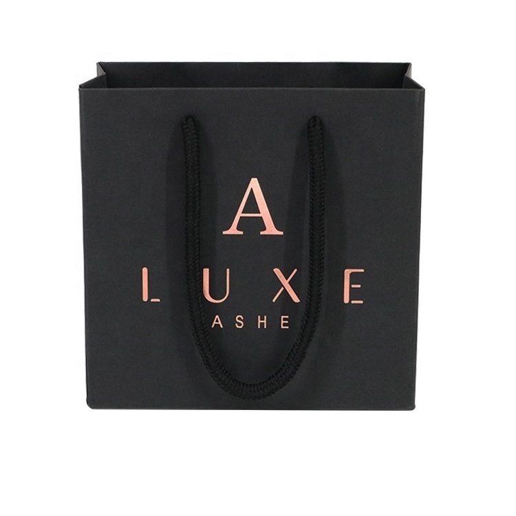 Wholesale Custom Printed Brand Logo Design Promotion Luxury Clothing Retail Gift Shopping Black Jewellery Paper Bag With Handle