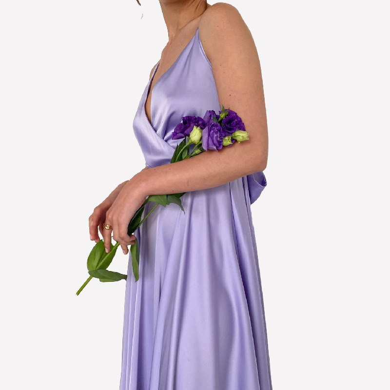 Bridesmaid Dresses Elegant Lilac Spaghetti Straps Bow Tie Backless Midi Length Swing Satin CLASSIC Plus Size Dress Knee-length