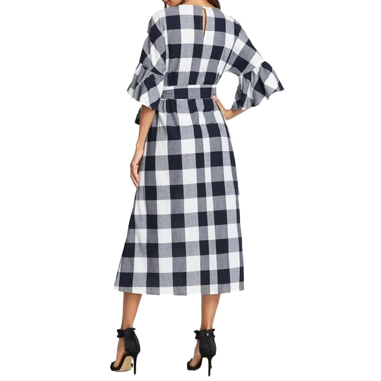 2022 New Women Belted Check Front Zipper Slit Tunic Wear To Work Business Casual Party Pencil Bodycon Sheath Dress