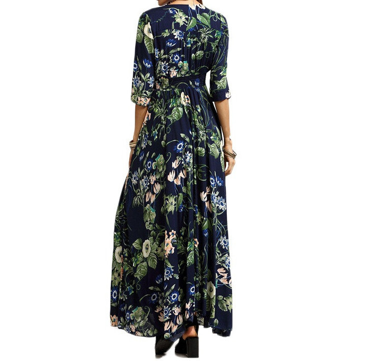 Women Boho Long Dress Latest Button Floral Print African Dress Picture Kitenge Designs