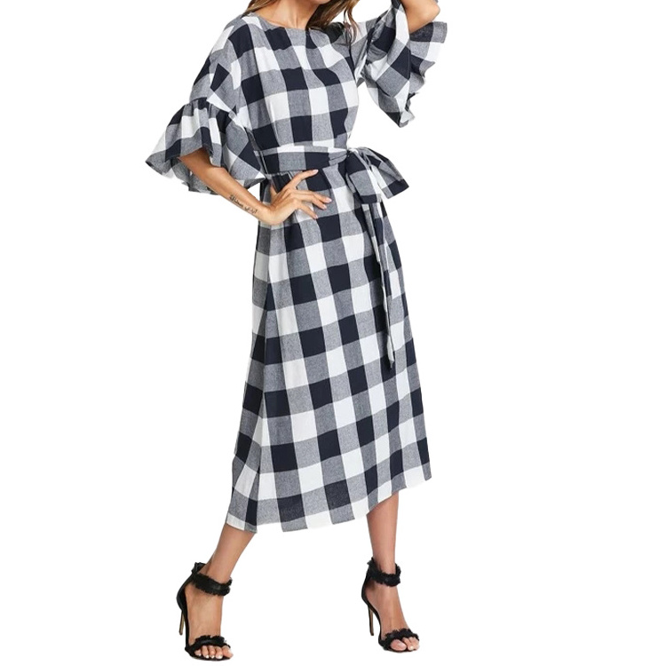 2022 New Women Belted Check Front Zipper Slit Tunic Wear To Work Business Casual Party Pencil Bodycon Sheath Dress