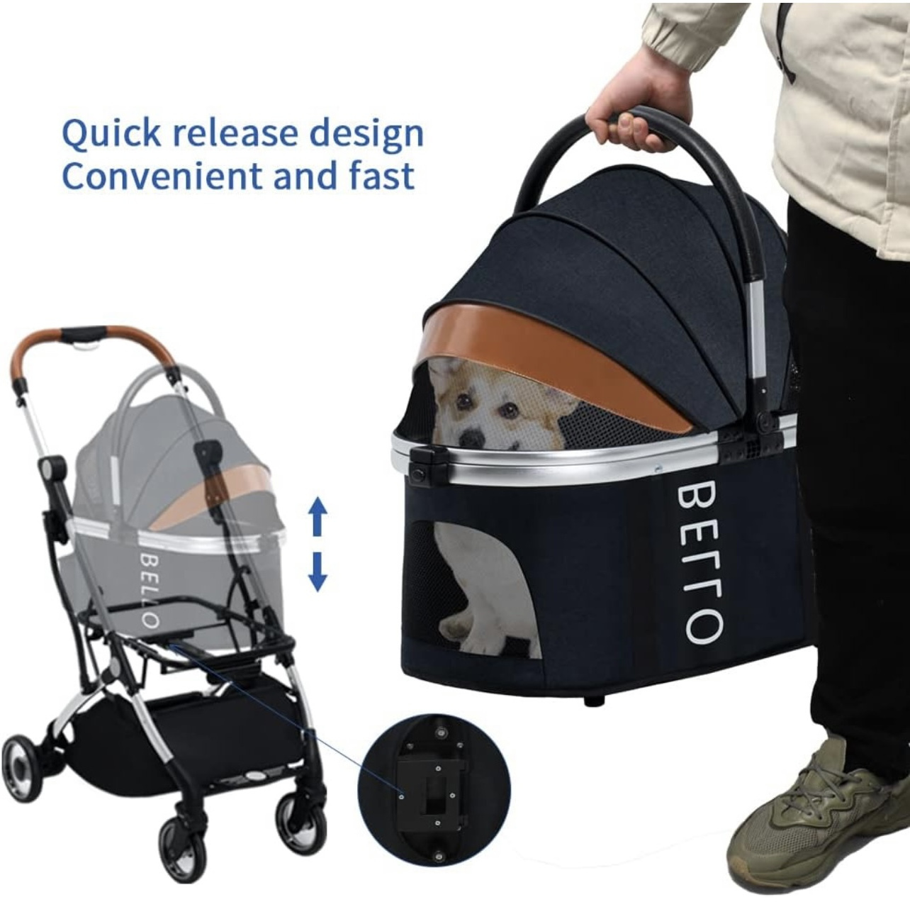 New Style 2 In 1 Large Luxury Pet Stroller Cart Foldable 4 Wheels Pet Travel Strollers For Dog Cat