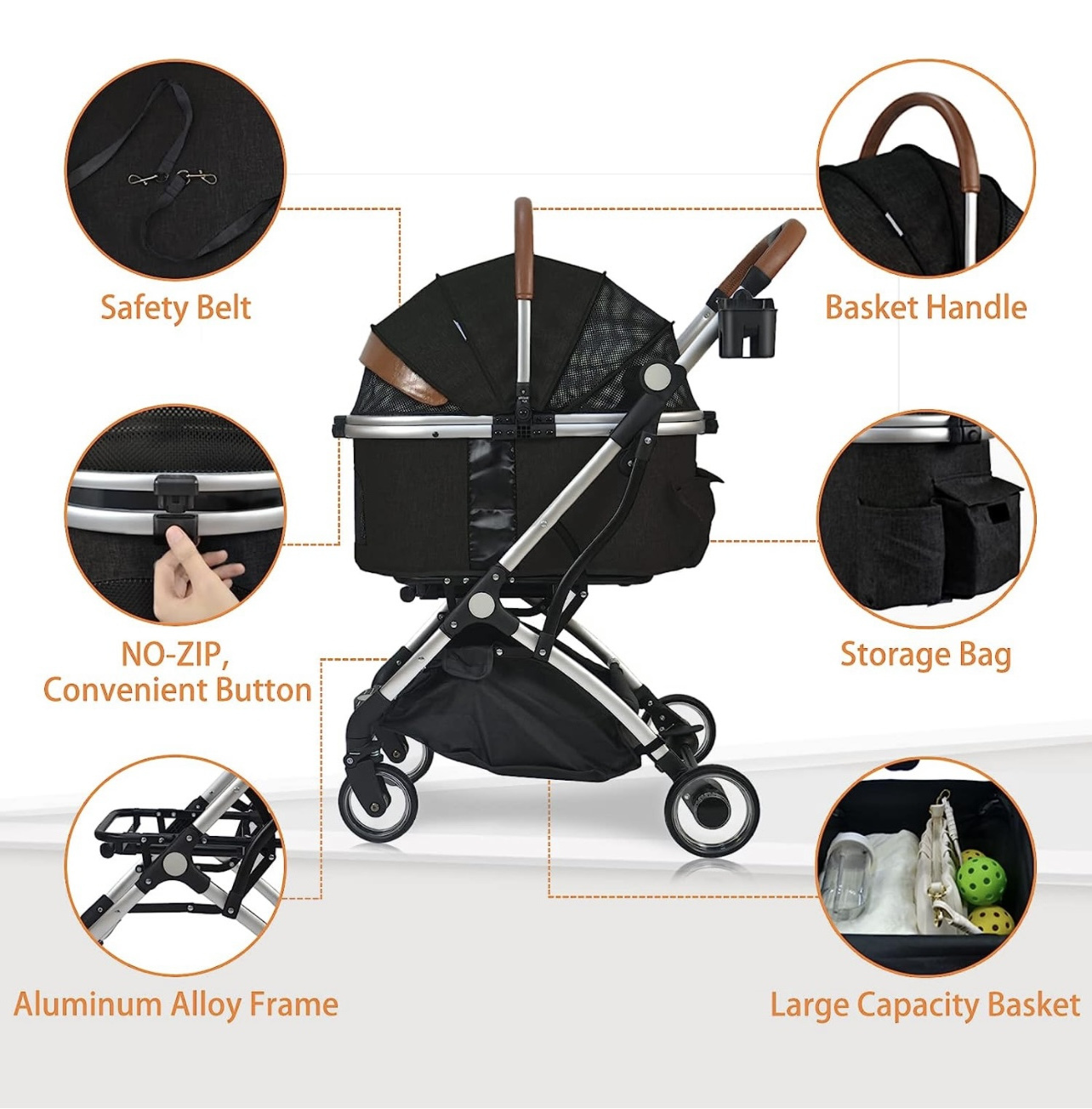 New Style 2 In 1 Large Luxury Pet Stroller Cart Foldable 4 Wheels Pet Travel Strollers For Dog Cat