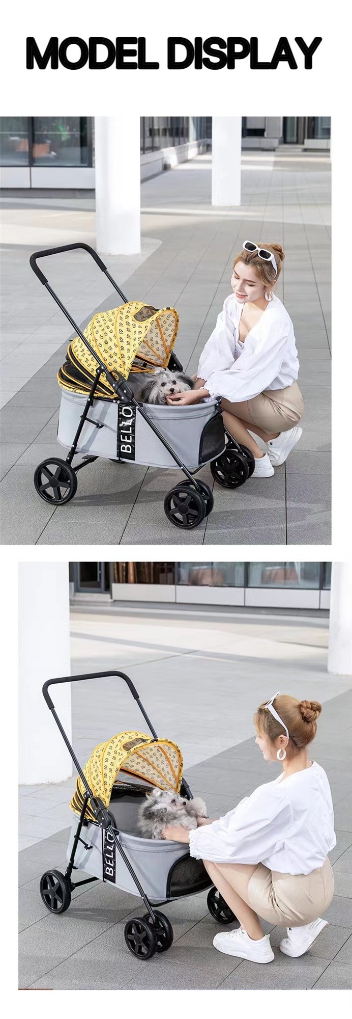 Dog Stroller For Large Pet Jogger Stroller Breathable Animal Stroller Detachable Pet Carrier With 4 Wheels