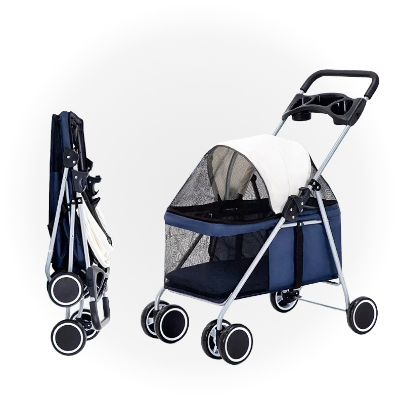 New Arrival Folding Four-wheeled Easy Walk Travel Carrier Carriage Pet Stroller For Pet Cat Dog