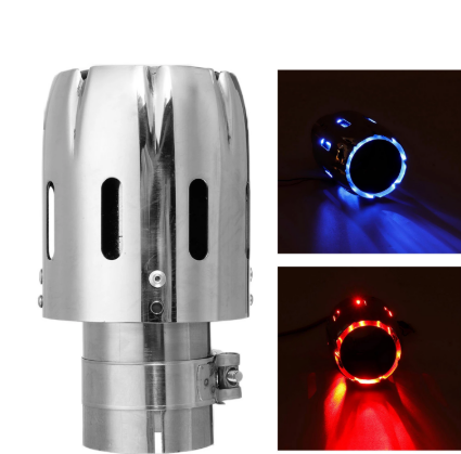 1PCS Universal Car LED Exhaust Muffler Red/Blue Light Flaming Straight Car Modified Single Outlet Exhaust Pipe Tail Throat