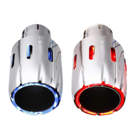 1PCS Universal Car LED Exhaust Muffler Red/Blue Light Flaming Straight Car Modified Single Outlet Exhaust Pipe Tail Throat