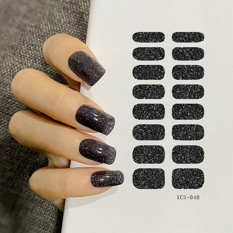 wholesale disposable Nail Polish Film Custom black flash sequin sticker ins wind waterproof lasting nail wraps