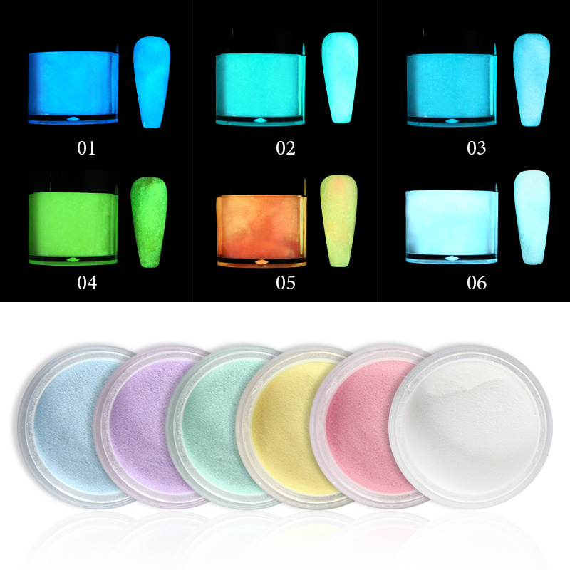 3 in 1 glow in the dark Acrylic Dipping Nail Powder luminous Glitter Bulk Color Fast Dry Acrylic powder nails wholesale