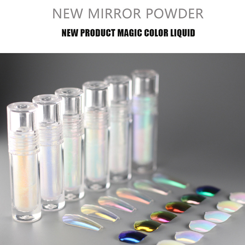 New Metallic Nail Polish magic mirror powder liquid Mirror Effect Aurora Chrome Magic Aurora Liquid Powder Pigment