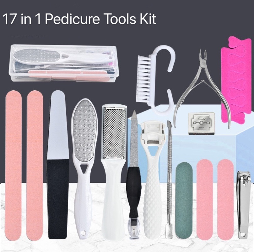 Jinyi 17 in 1 Multi-function Professional Pedicure Manicure Removing Peel Dead Skin Callus Remover Foot Care Rasp File Kit