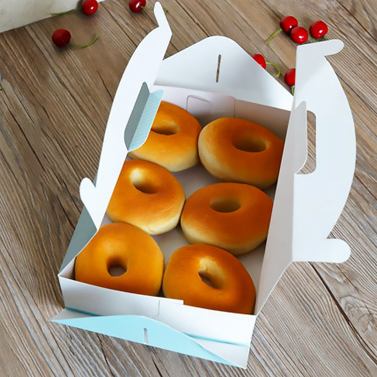 Y53 Wholesale bakery doughnut paper box with handle custom white cardboard box for take away fast food cake box