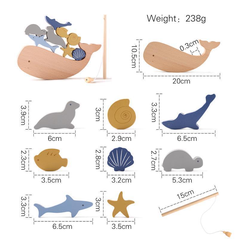 Montessori Wooden Magnetic Fishing Toys for Baby Cartoon Marine Life Cognition Fish Games Education Puzzle Toy Gifts