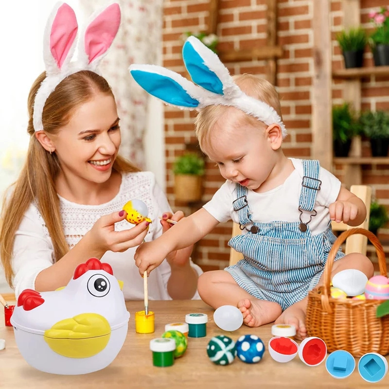 Baby Montessori Eggs Toddler Sensory Toys Educational Smart Easter Egg Games Shape Matching Sorters Chicken Toys for Children