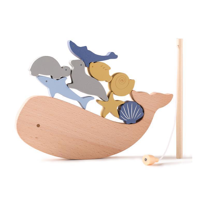 Montessori Wooden Magnetic Fishing Toys for Baby Cartoon Marine Life Cognition Fish Games Education Puzzle Toy Gifts