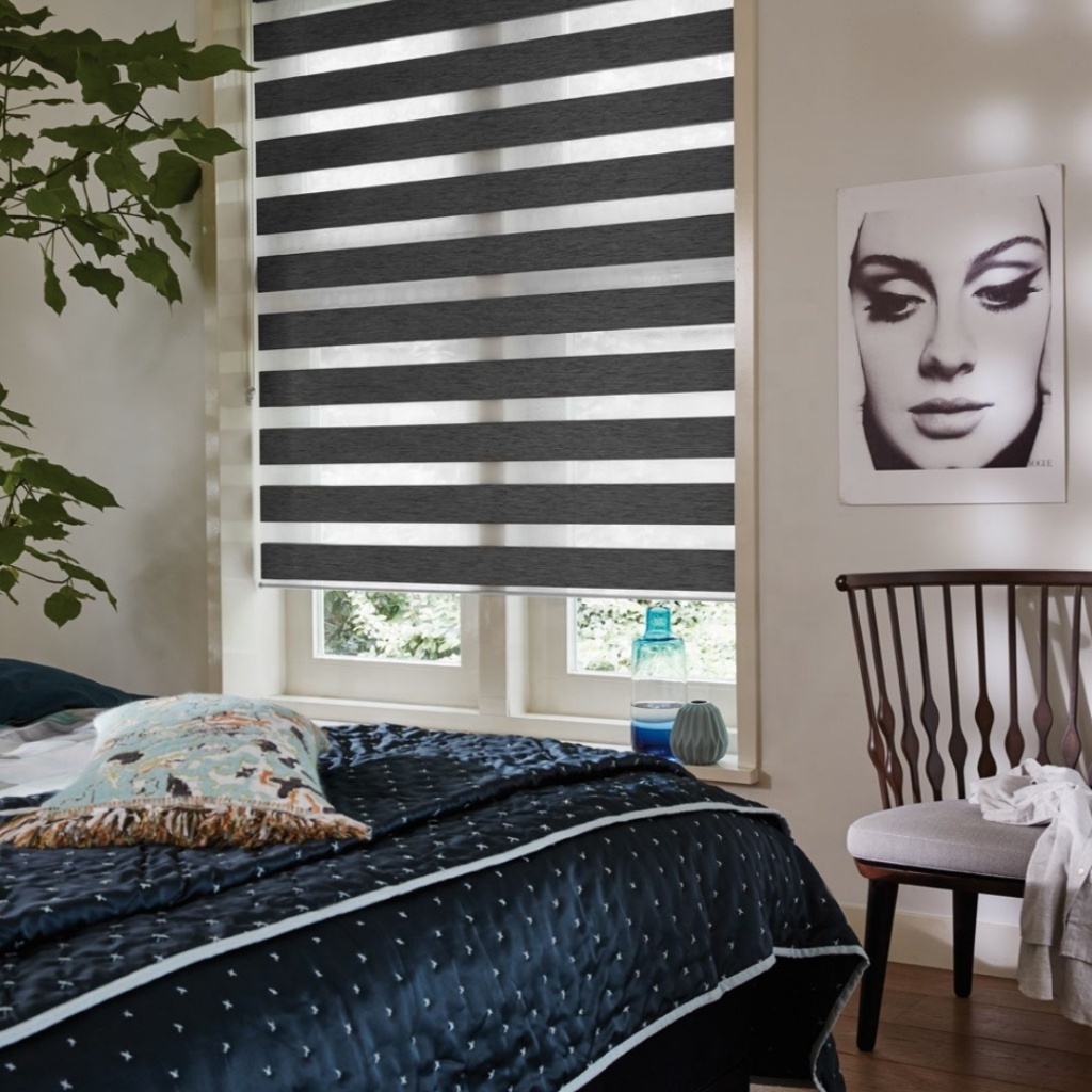 Remote Control Zebra Blinds Fabrics For Sale In China Blackout Cordless Shade Automation Wifi Indoor Zebra Roller Blinds