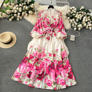 Custom Made European Brand Printed Dress Large Stock Ladies Maxi Dress Support Customization Runway High-End Women Casual Dress