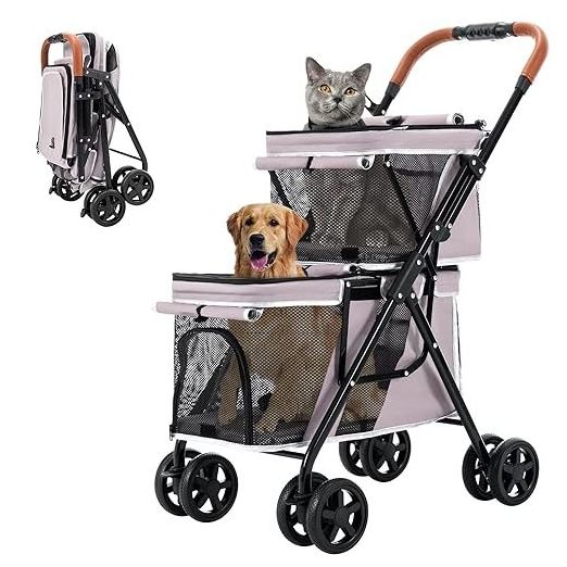 Hot Selling newly design folding cheap 4 wheel double pet carriers dog travel detachable pet stroller