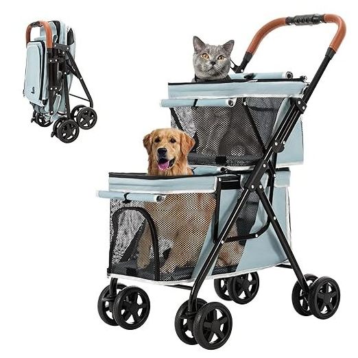 Hot Selling newly design folding cheap 4 wheel double pet carriers dog travel detachable pet stroller