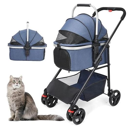 Wholesale Luxury decker Pet Carriers Trolley black gear double jogger 3 in 1 pet double stroller