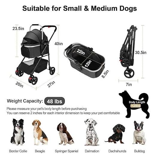 Wholesale Luxury decker Pet Carriers Trolley black gear double jogger 3 in 1 pet double stroller