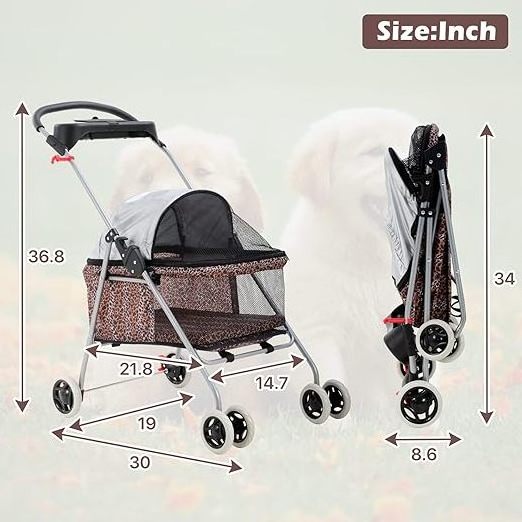 Wholesale  4 Wheels Pet Stroller Lightweight and Foldable Cat Trolley Dog Cart Cat Carrier Pet Trolleys for Dogs