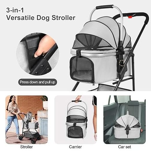 Dogs Aluminum Tube Pull Rod Pets Cart Pet Stroller Pet Carriers For Dogs Detachable Car Bag Travel