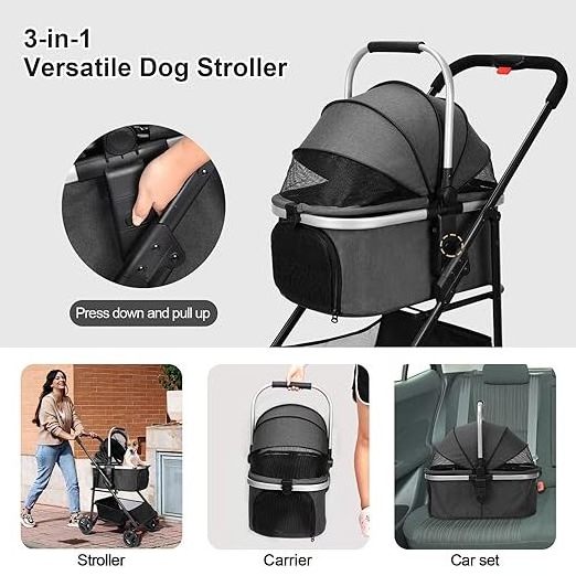 Wholesale Luxury decker Pet Carriers Trolley black gear double jogger 3 in 1 pet double stroller