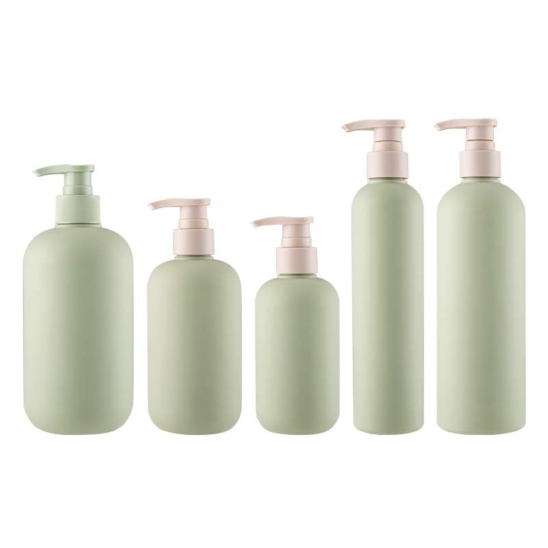 Green Plastic Cylindrical Cosmetic HDPE Bottle with Water Shampoo Dispenser Lotion Pump Shower Gel 200/260/300/400/500ML